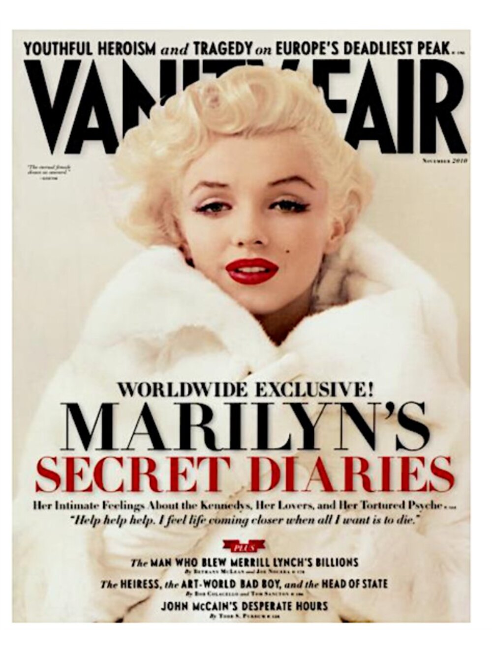 Vanity Fair Nov 2010 - Marilyn's Secret Diaries: her Intimate Feelings
